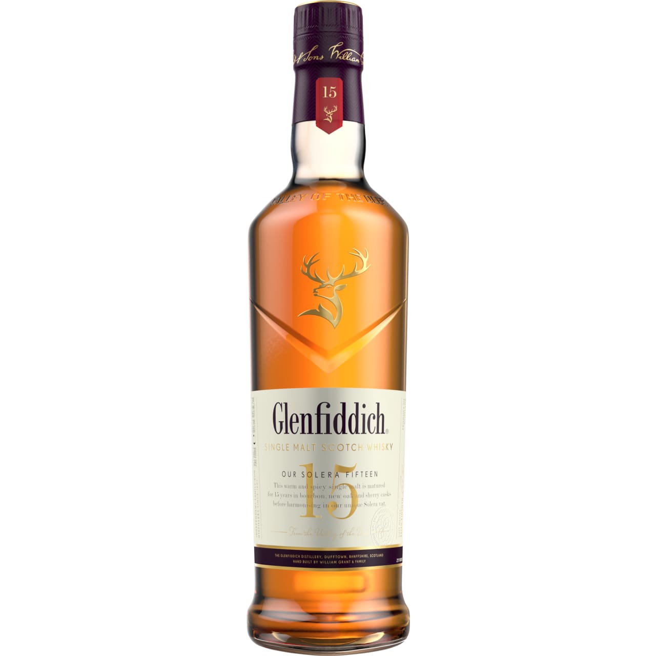 Exemplifying the Glenfiddich family’s tradition of innovation, their 15 Year Old expression is created using a technique pioneered by their Malt Master and its warm, spicy flavours are transformed with the alchemy of the Solera Vat. Aged in European oak sherry casks and new oak casks, the whisky is mellowed in the unique Solera Vat, a large oak tun inspired by the sherry bodegas of Spain and Portugal.
