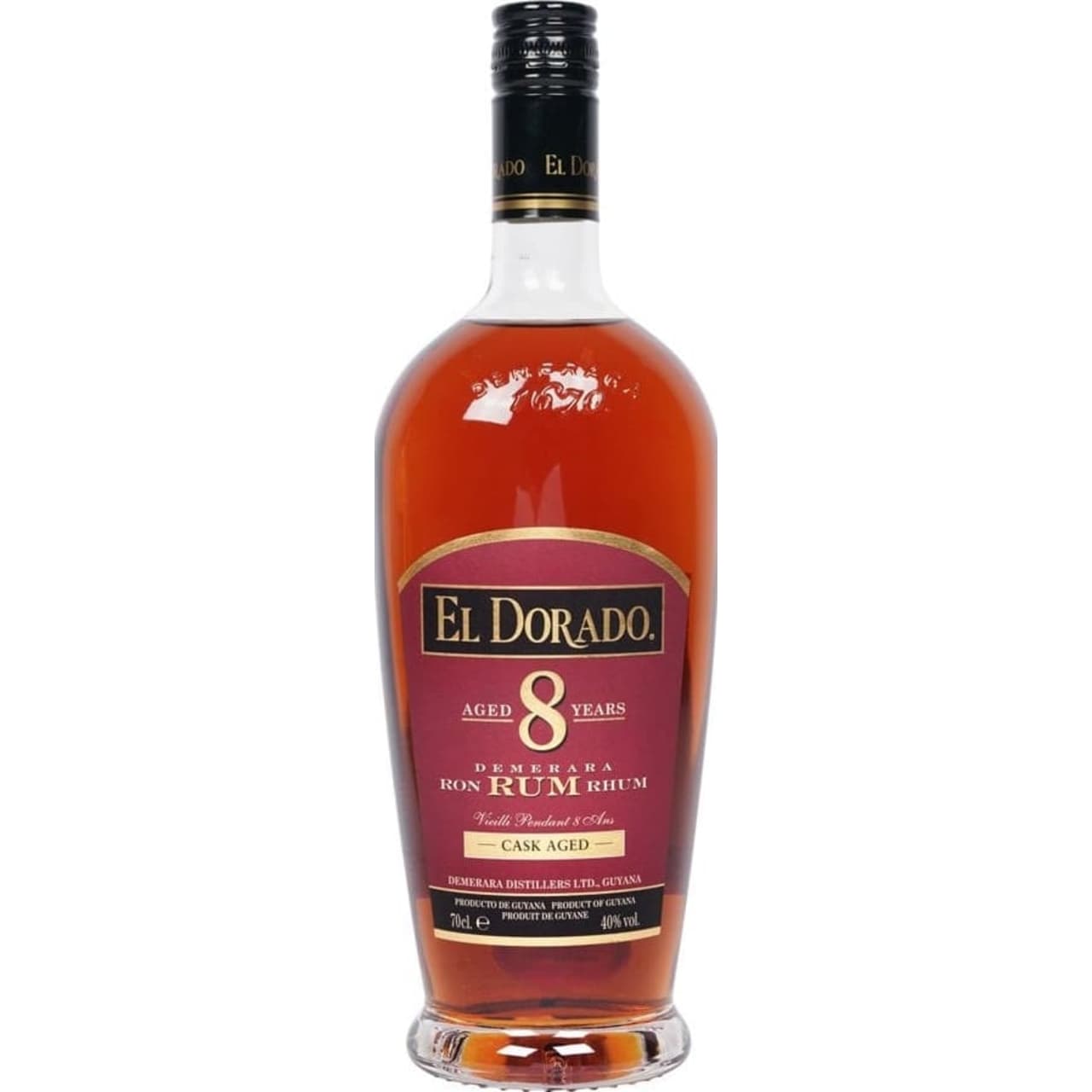 El Dorado 8 Year Old Rum is a complex fusion of a full flavoured, heavy bodied rum with light-to-medium bodied rums aged in bourbon oak casks, creating a sumptuous smooth sipping rum.