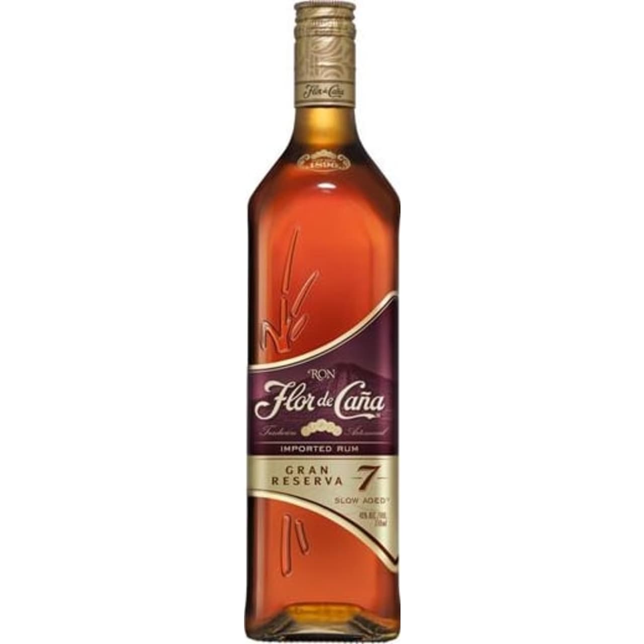 Flor De Caña 7 Gran Reserva has a mahogany color with aromas of toasted coconuts, vanilla and figs and a flavor with notes of honey, dark chocolate and a long smooth finish. Naturally aged in bourbon barrels this gran reserva aged rum contains no artificial ingredients, accelerants or sugar and has a similar calorie content as whisky or vodka.