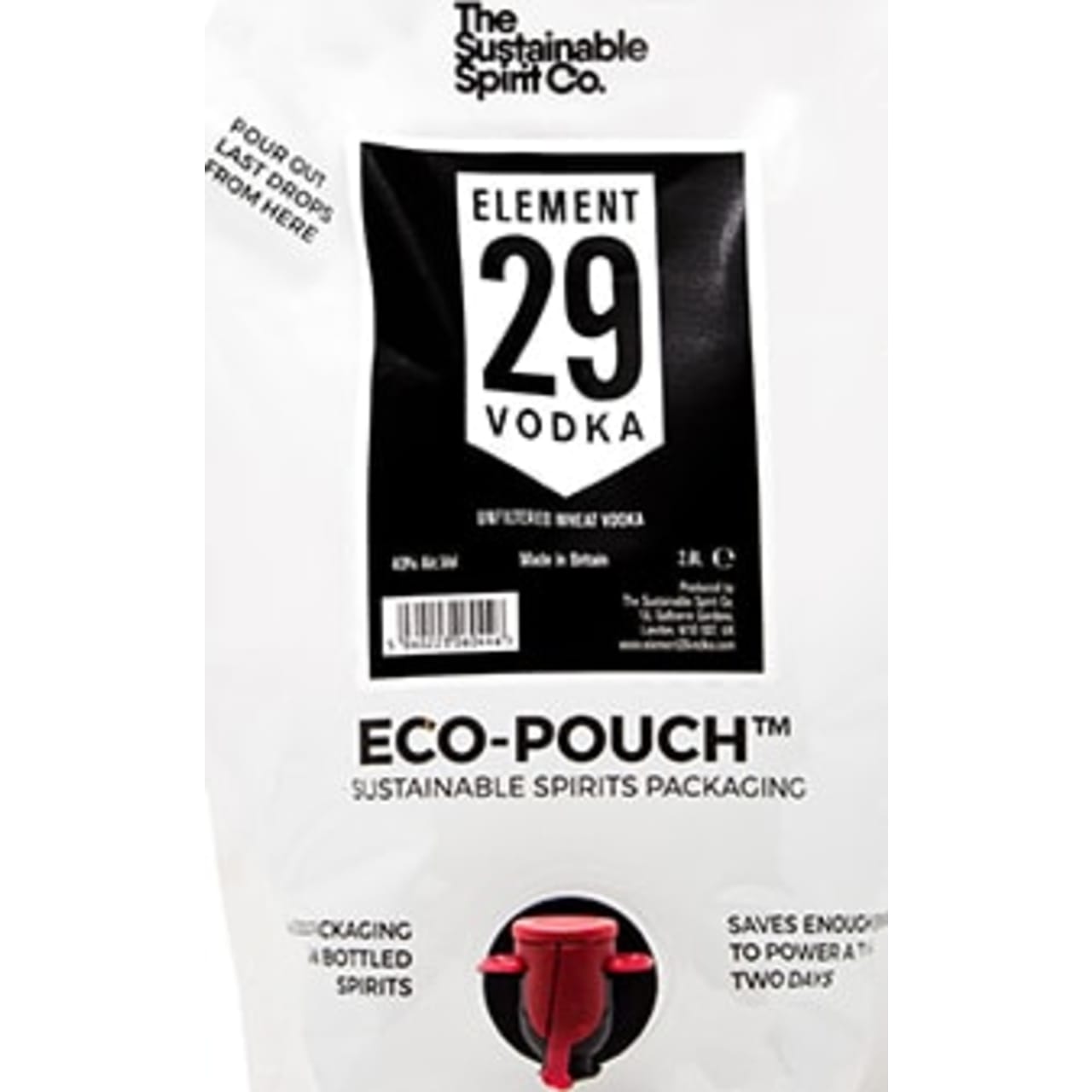 Element 29 is unfiltered resulting in a creamy vodka with notes of cereal and citrus. This eco-pouch refill system allows you to replenish any empty Element 29 Vodka you have, saving money and wastage.