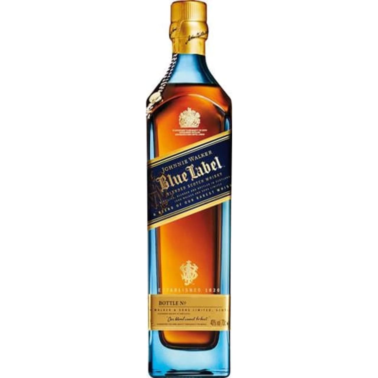 Johnnie Walker Blue Label is an exclusive blended scotch made from some of Scotland's rarest and most exceptional whiskies. Only one in every 10,000 casks has the elusive quality, character and flavour to deliver the remarkable signature taste of Johnnie Walker Blue Label.