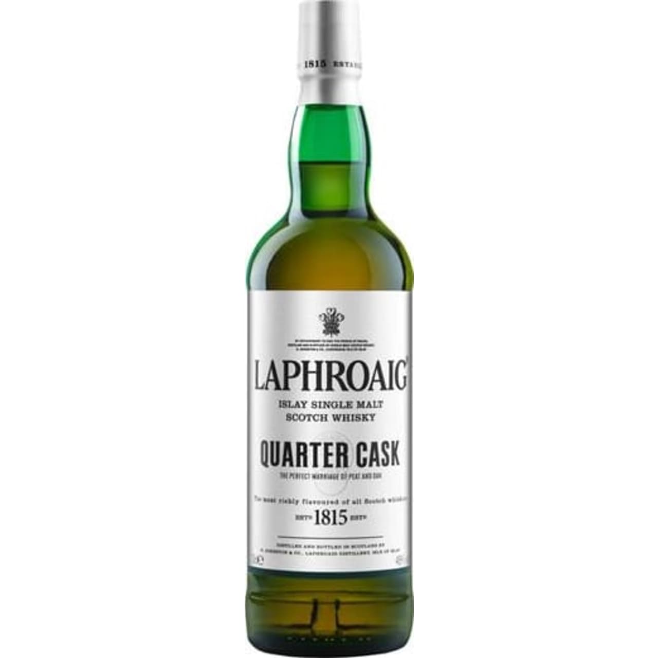 A vibrant young Laphroaig whose maturation has been accelerated by ageing in quarter casks. This shows soft sweetness and a velvety feel when first tasted, then the intense peatiness so unique to Laphroaig comes bursting through.