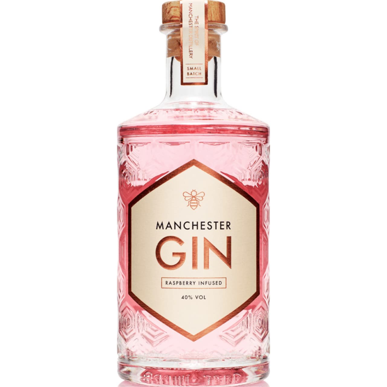 Manchester Raspberry Infused Gin is a soft, dusky take on the Pink Gin trend, with plump raspberries spilling out of the bottle and onto the tongue.
