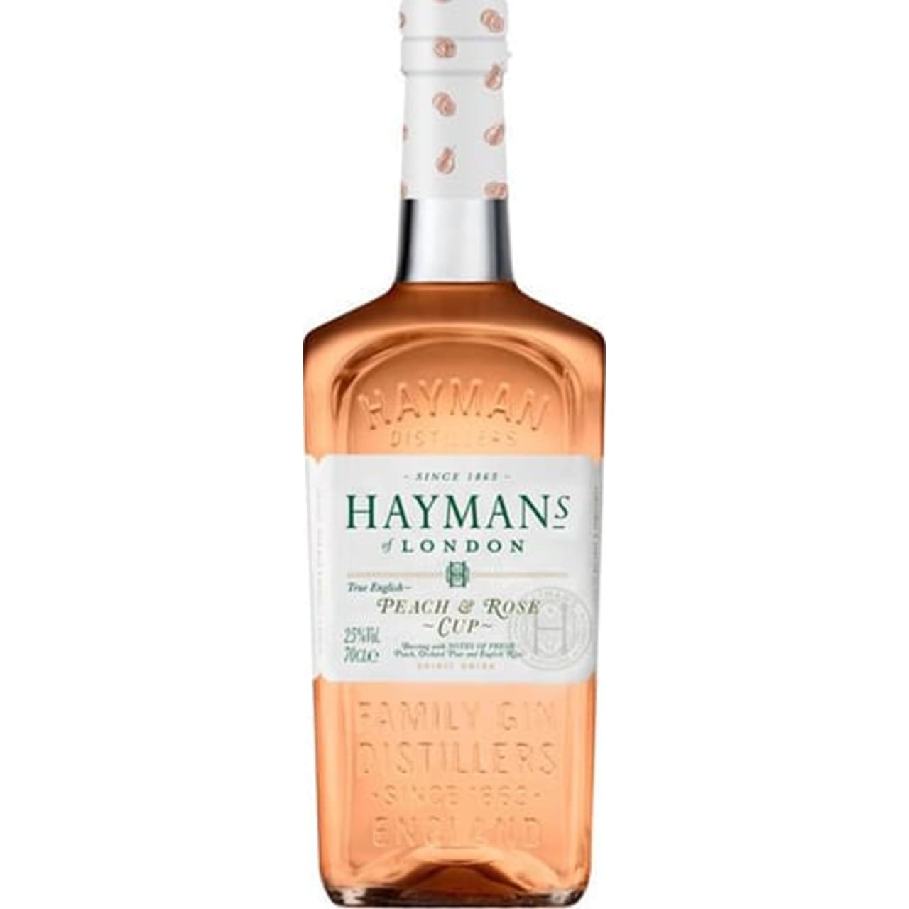 A refreshing taste of summer. Haymans Peach and Rose Cup combines their London Dry Gin with notes of fresh peach, sweet fragrant rose and juicy orchard fruit.
